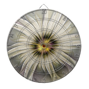 Big Ivory Flower, Abstract Modern Fractal Art Dartboard