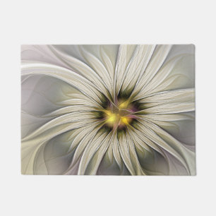 Big Ivory Flower, Abstract Modern Fractal Art Doormat