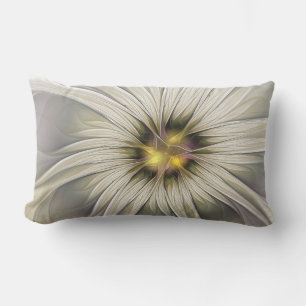 Big Ivory Flower, Abstract Modern Fractal Art Lumbar Pillow