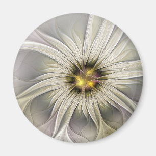 Big Ivory Flower, Abstract Modern Fractal Art Magnet