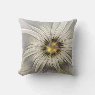Big Ivory Flower, Abstract Modern Fractal Art Outdoor Pillow