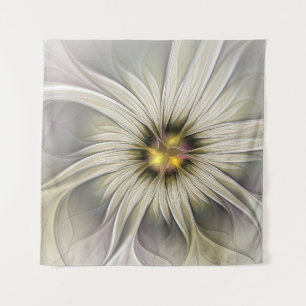 Big Ivory Flower, Abstract Modern Fractal Art Tapestry