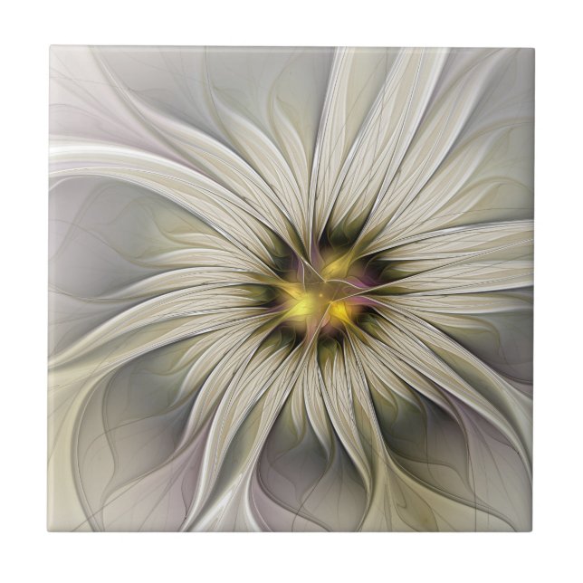 Big Ivory Flower, Abstract Modern Fractal Art Tile (Front)