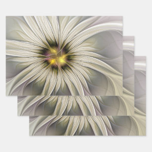Big Ivory Flower, Abstract Modern Fractal Art Wrapping Paper Sheet