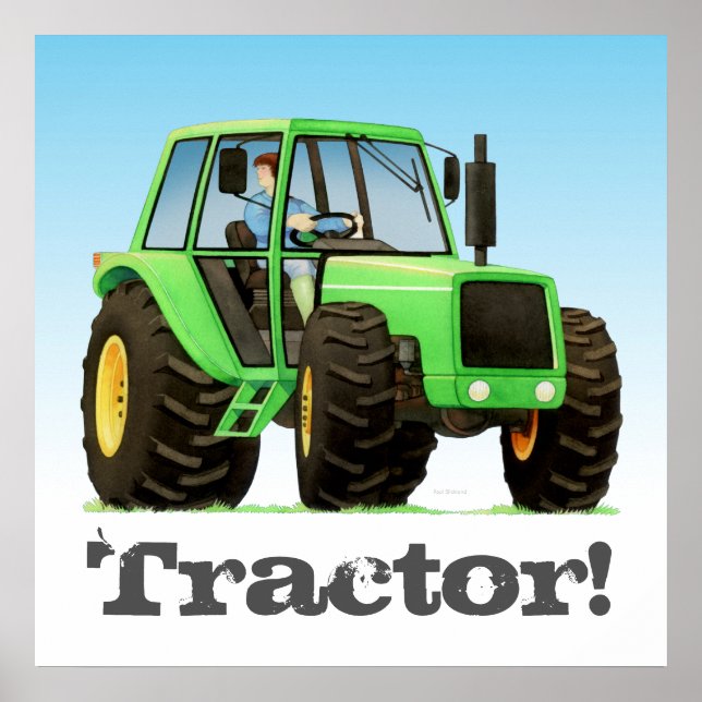 Big Kids Custom Green Farm Tractor Poster (Front)
