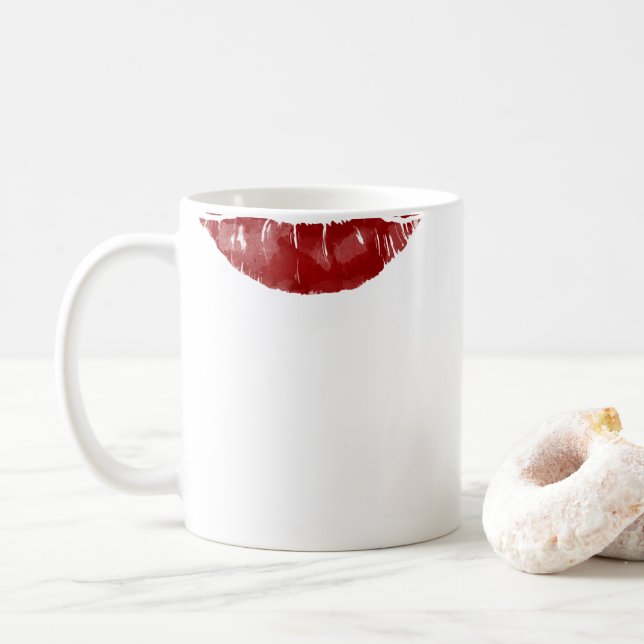 Big Kiss Lipstick Lip Print Coffee Mug (With Donut)