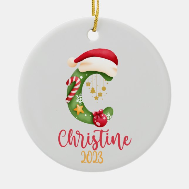 Big Letter, Name and Date Personalized Ceramic Ornament (Front)