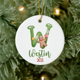 Big Letter, Name and Date Personalized Ceramic Ornament