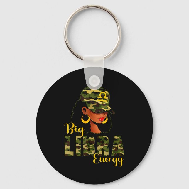 Big Libra Energy Camouflage Black Woman Cap Zodiac Keychain (Front)