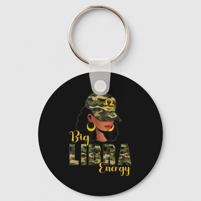 Big Libra Energy Camouflage Black Woman Cap Zodiac Keychain (Front)