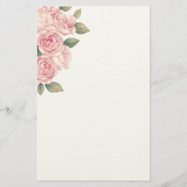 Big Light Pink Roses as Decoration Stationery (Front)