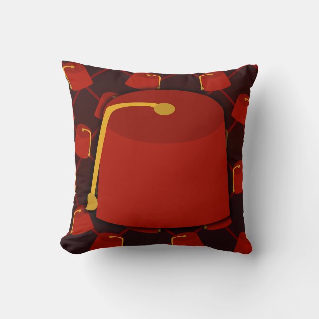 Big Little Fez Funny Hat Pattern Fun Throw Pillow (Front)