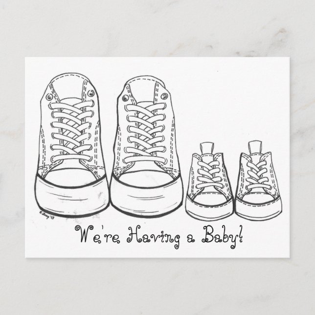Big Little Sneakers New Baby Birth Announcement (Front)
