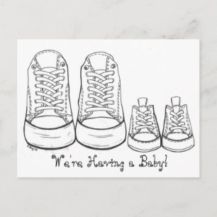 Big Little Sneakers New Baby Birth Announcement Postcard