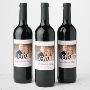 Big LOVE Letters   Modern Your Photo Pink Script Wine Label