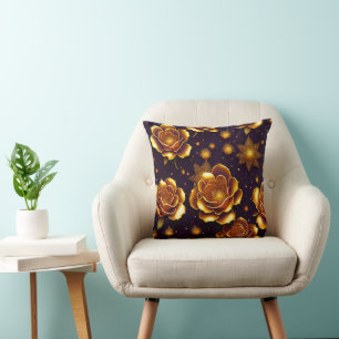 Big Luxury Gold Rose Modern Collection Throw Pillow
