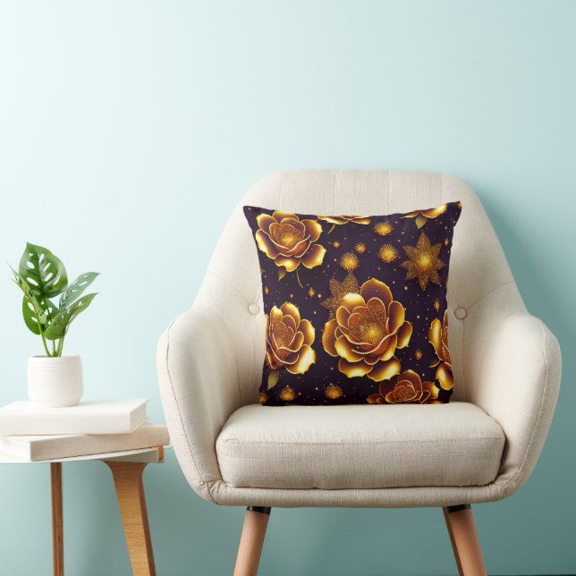 Big Luxury Gold Rose Modern Collection Throw Pillow (Chair)