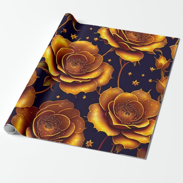 Big Luxury Gold Trendy Rose Collection Wrapping Paper (Unrolled)