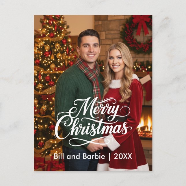 Big Merry Christmas Couples Photo Front Holiday Postcard (Front)