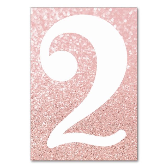 Big Modern Number Faux Rose Gold Bokeh Glitter Table Number (Front)
