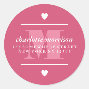 Big Monogram Hearts & Lines Pink Classic Round Sticker