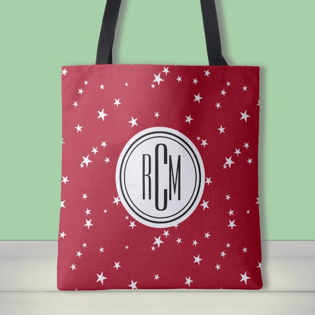 Big Monogram on Red White Stars Shoulder Tote Bag (Creator Uploaded)