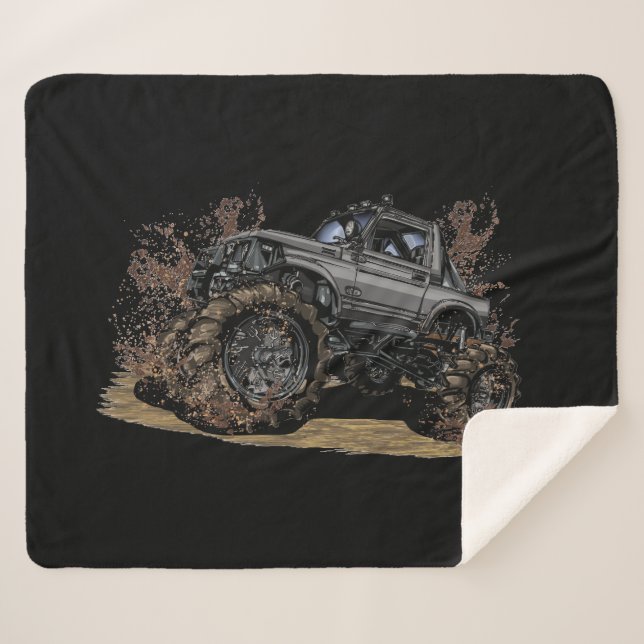 Big Monster truck Off Road Adventure Mud Bogging Sherpa Blanket (Front (Horizontal))