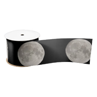 Big moon in black sky satin ribbon