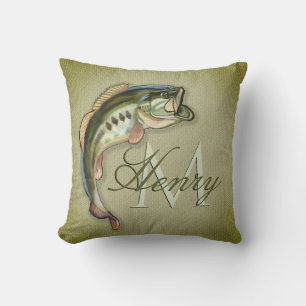 Big Mouth Bass Fish Monogram Throw Pillow