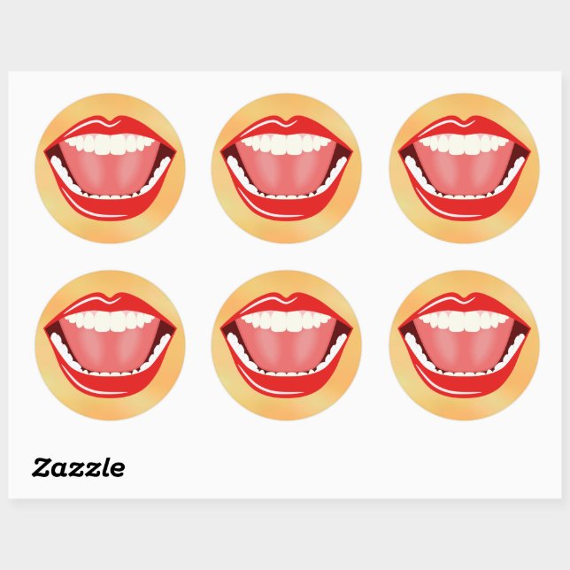 Big Mouth Funny Cool Laughing Round Stickers (Sheet)