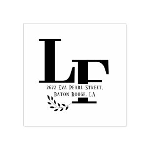 Big Name Initial Leaves Wedding Rubber Stamp