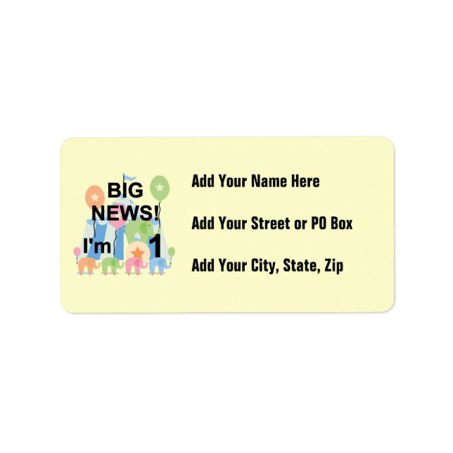 Big News Circus 1st Birthday T-shirts and Gifts Label (Front)
