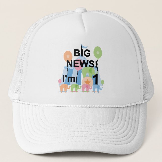 Big News Circus 1st Birthday T-shirts and Gifts Trucker Hat (Front)