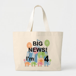 Big News Circus 4th Birthday T shirts and Gifts Large Tote Bag