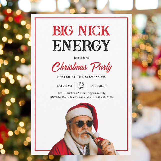 Big Nick Energy Funny Joke Friends Christmas Party Invitation (Creator Uploaded)