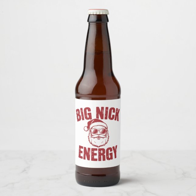 Big Nick Energy Funny Santa Rude Christmas Joke  Beer Bottle Label (Front)