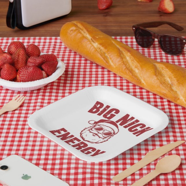 Big Nick Energy Funny Santa Rude Christmas Joke  Paper Plate (Picnic)