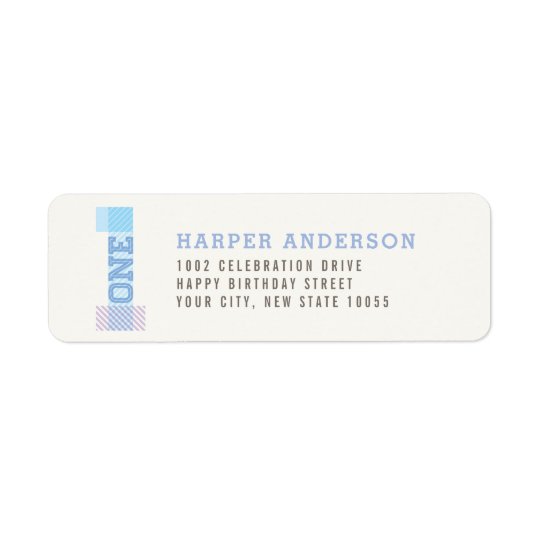 Big Number 1 Blue Stripes Boy 1st Birthday Party Return Address Label