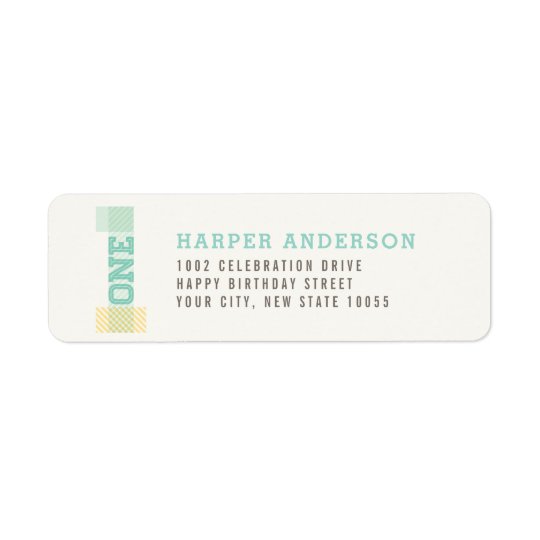 Big Number 1 Green Stripes Kid 1st Birthday Party Return Address Label