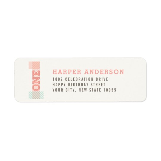 Big Number 1 Pink Stripes Girl 1st Birthday Party Return Address Label