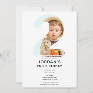 Big Number 2 TWO Photo Second 2nd Birthday Party Invitation