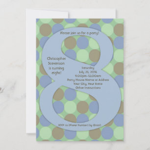 Big Number 8 8th Boy's Birthday Party Invitation
