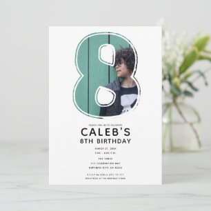 Big Number 8 Eight Photo 8th Birthday Party Invitation