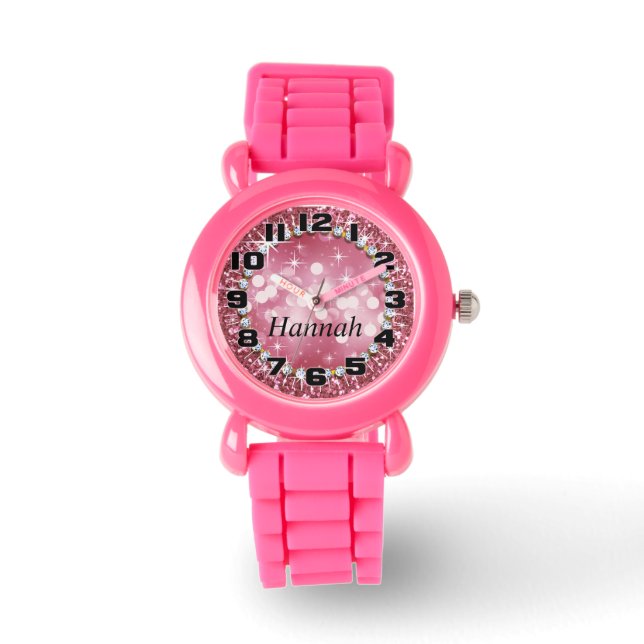 Big Numbers Glitz Glam Bling Glitter Pink Watch (Front)