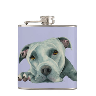Big Ol' Head - Pit Bull Dog Watercolor Painting Hip Flask