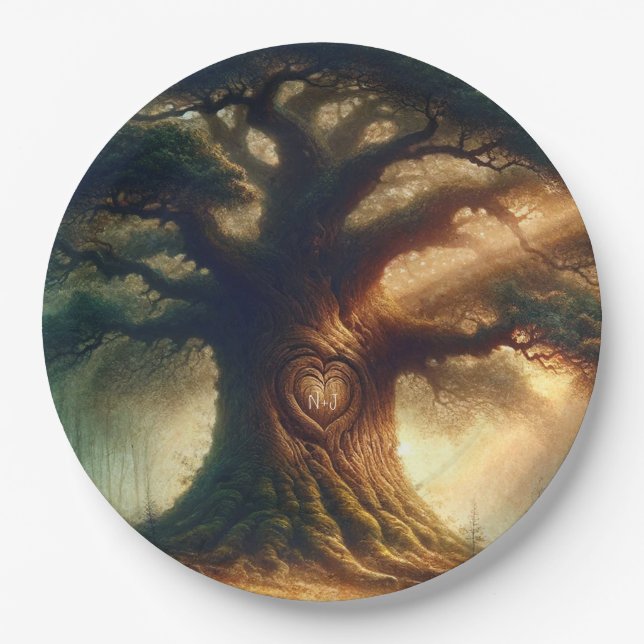 Big Old Oak Tree Enchanted Rustic Forest Wedding Paper Plate (Front)