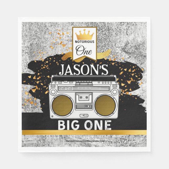 BIG ONE 1st Birthday Boombox Napkins (Front)