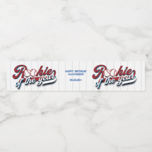 Big One Baseball Rookie Baby 1st Birthday Party Water Bottle Label