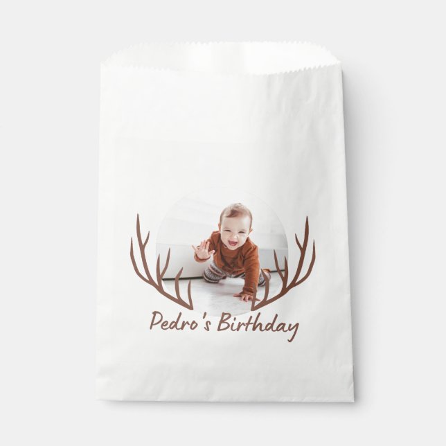 Big One Deer Antlers Rustic 1st Birthday Party  Favour Bag (Front)