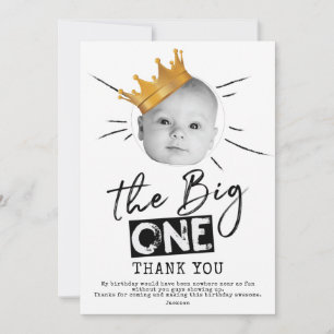 Big One First Birthday Photo Black White Thank You Card
